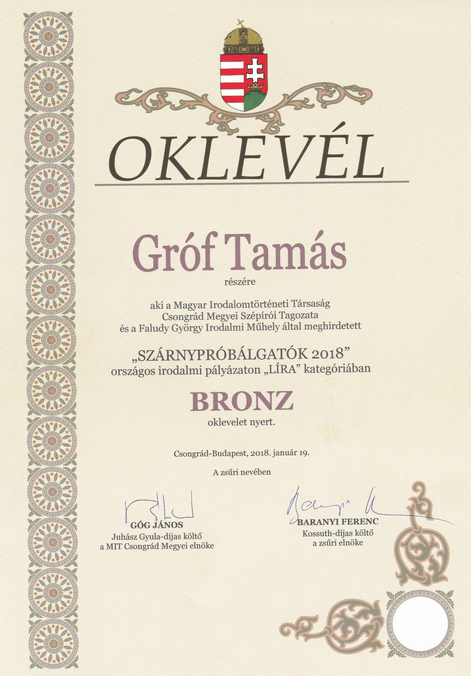 Oklevél - Gróf Tamás